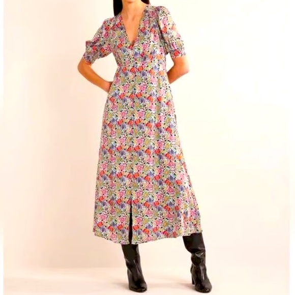 Boden Silky Floral V-Neck MIDI Tea Dresses (size 6, size 4) Carnation Garden - Picture 1 of 14